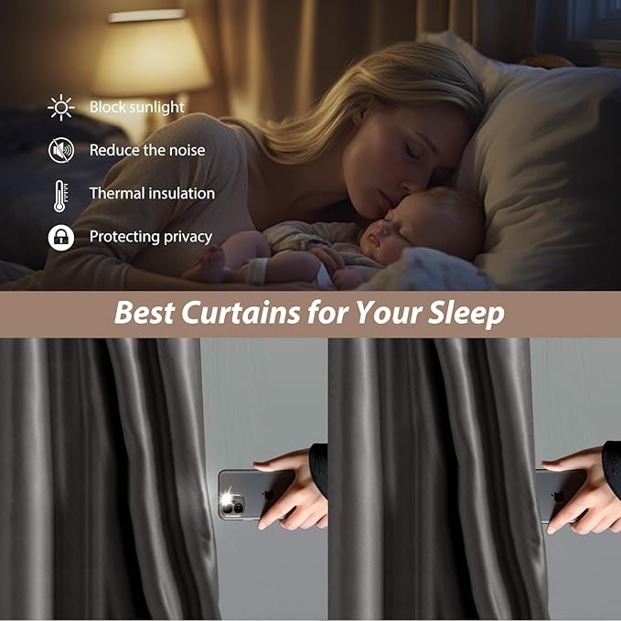 Room Divider Curtains with Ceiling Curtain Track Set Window Curtain for Bedroom,Living Room Total Blackout Thermal Insulated Privacy Ceiling Track Curtain W 15 × H 8 FT Grey drape&Black track