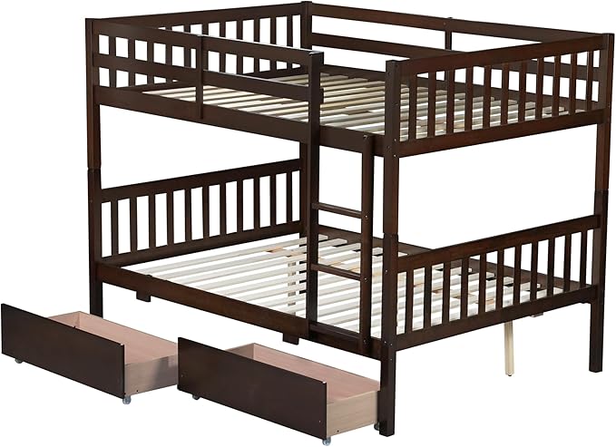 Full Over Full Bunk Bed with Storage Drawers,Convertible Bunk Beds with Ladder & Safety Guardrails,Full Size Bunk Beds for Kids Girls Boys,Espresso