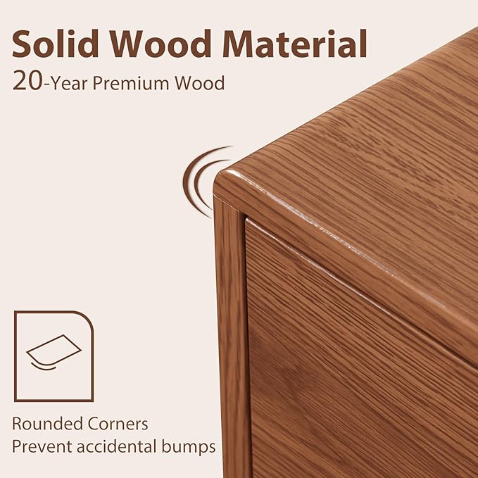 Tall Nightstand Walnut Night Stand with 3 Drawers Mid Century Modern Nightstand with Storage,Solid Wood Night Stand,Small Bedside Table for Bedroom,Living Room,Office,Walnut Bedside Table