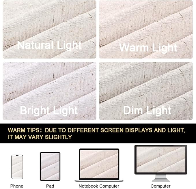 PrinceDeco Linen Blackout Curtains 108 Inch Blackout Curtains 100% Black Out Curtains Linen Look Patio Door Curtains for Sliding Glass Doors Extra Wide Thermal Insulated Drapes,W100 X L108 Inch, Ivory