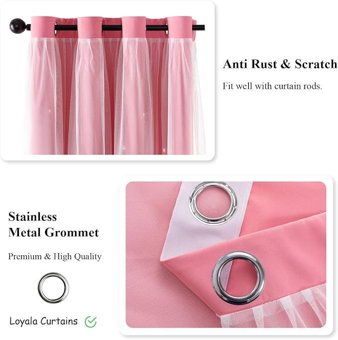 Star Blackout Curtains - 2 Panel Set, 84 Inches Long, Pink, Nursery & Girls' Room, Cute Kids Design