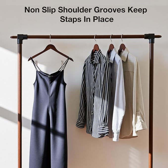 Wooden Hangers with Clips 12 PCS Pant Hangers with Clips,Smooth Solid Wooden Pants Hangers,360 Swivel Hooks & Adjustable Clips,for Jeans,Skirt,Suit,Shorts,Scarf.（Walnut）