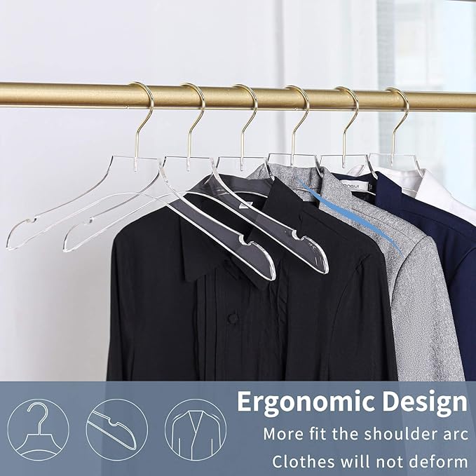 Acrylic Hangers Clear and Gold Premium Quality Clothes Hangers Standard Clothing