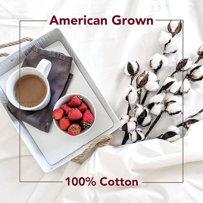 Red Land Cotton Luxury Sheet Set | 100% American Grown Cotton Basics | Premium Hotel Ultra-Soft Lightweight 4 Piece USA Made Deep Pocket Fitted, Flat Sheet, & pillowcases Percale Weave (Twin XL/White)