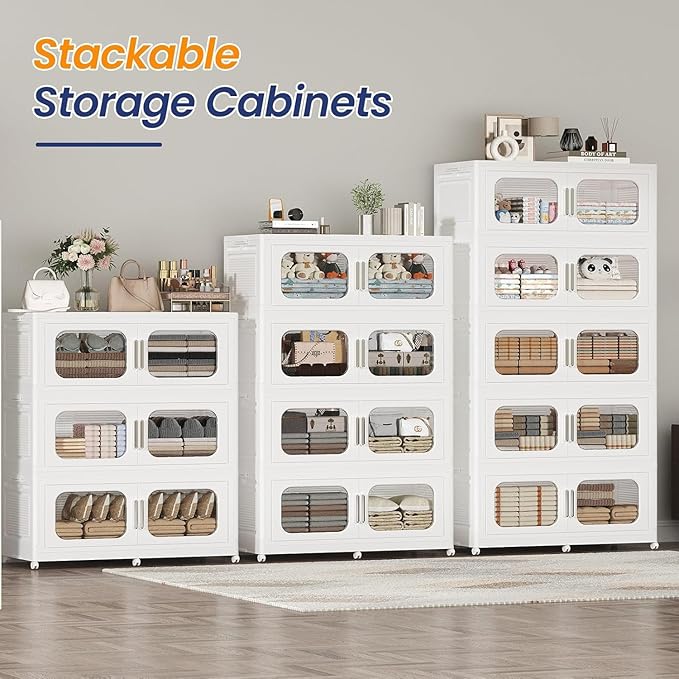 200GAL Extra Large Storage Bins with Lid, 800QT Storage Bins with Wheels, Folding Closet Organizer, Stackable Collapsible Plastic Storage Containers for Home, Office, Kitchen, 4Pack White