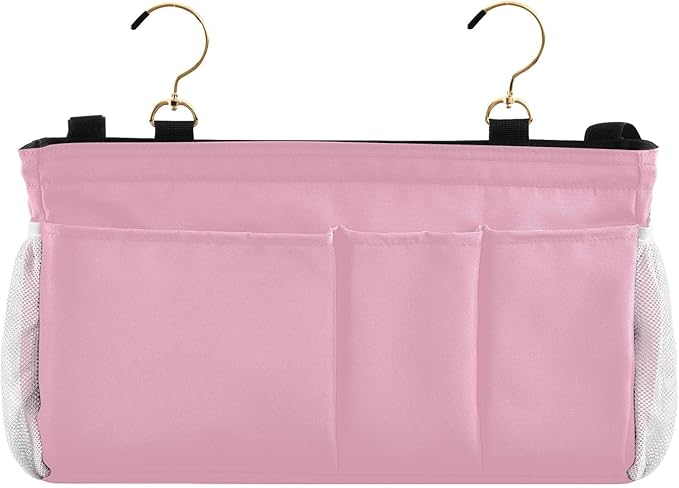 KOPIRIT Rose Red Bedside Caddy Storage Bag Bedside Organizer for Dorm Room Top Bunk Bed Hanging Storage Organizer 6 Pockets with Hooks for Book Glasses Phone Holder