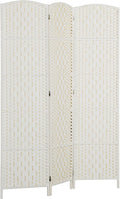 HOMCOM Room Divider, 3 Panel Folding Privacy Screen, 6FT Tall Portable Wicker Weave Partition Wall Divider for Bedroom, Home Office, White