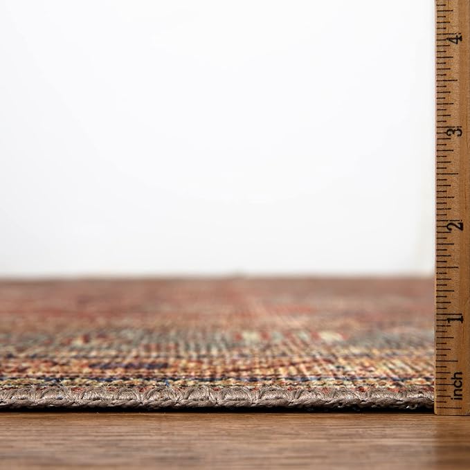 Bloom Rugs Washable Non-Slip 6' x 9' Rug - Terracotta/Mustard Traditional Area Rug for Living Room, Bedroom, Dining Room, and Kitchen - Exact Size: 6' x 9'