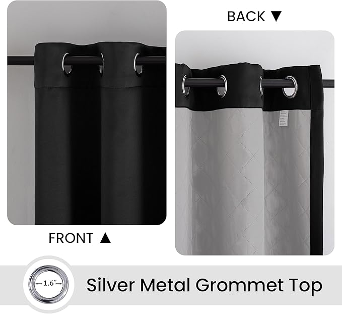 3-in-1 Layers Noice Reduction Soundproof Curtains, Grommet Full Blackout Thermal Curtains for Living Room, Bedroom(1 Panel,Black,50" x 72")