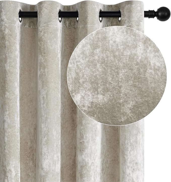 SMILETIME Ivory White Crushed Velvet Curtains 52x108in Luxurious Insulated Drapes for Bedroom Thicker Pinch Pleat Light-Filtering Velvet Window Curtains, 2 Panels