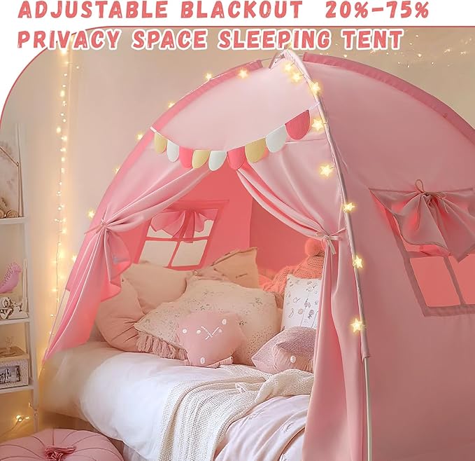 Razee Twin Bed Tent for Kids, Twin Size Bed Tents Indoor Toddler Canopy Privacy Playhouse on Bunk Sleep Inside Drafty Room for Girls, Pink, Kid House Toys for Girl Birthday Gift