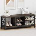 FATORRI Shoe Bench Entryway with Storage, Industrial Wood and Metal Hallway Benches with Adjustable Shelves, Rustic Entry Way Bench for Living Room (47.24 Inch Long, Walnut Brown)