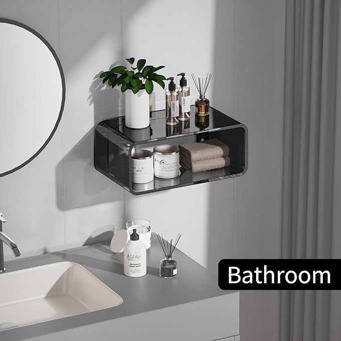 Acrylic Floating Nightstand, Bedside Table, Nightstand Shelf Wall Mounted Bedside Shelf (Black, Small)