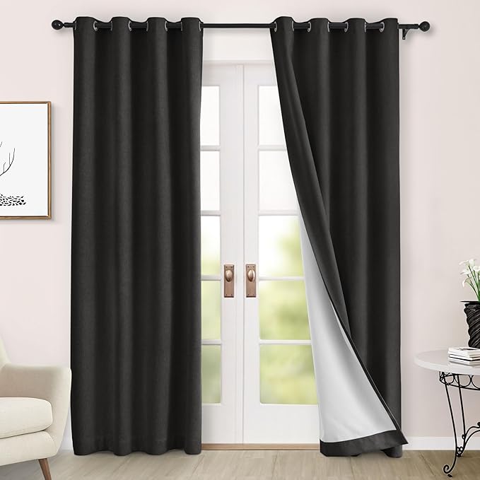 Macochico 100% Blackout Chenille Curtains for Living Room Classic Chenille Window Curtain Panels Thermal Drapes for Bedroom Hotel Grommet Drapery with Tieback Charcoal Grey 84" Wx96 L 1 Panel