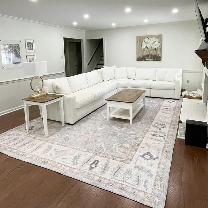 Fame Rugs Gray Modern Oushak Rug 10x13, Vintage Turkish Colorful Oriental Washable Antique Inspired Oversize Area Rugs, Luxury Living Room Bedroom (Gbeige, 10' x 13')