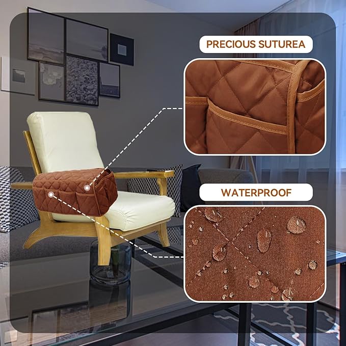 MEHIDFY Armchair Caddy Remote Control Holder for Couch Recliner Armrest Organizer Non Slip Couch Arm Covers for Sofa with 14 Pockets Storage for Magazine, Tablet, Phone, iPad (Brown 2pcs)