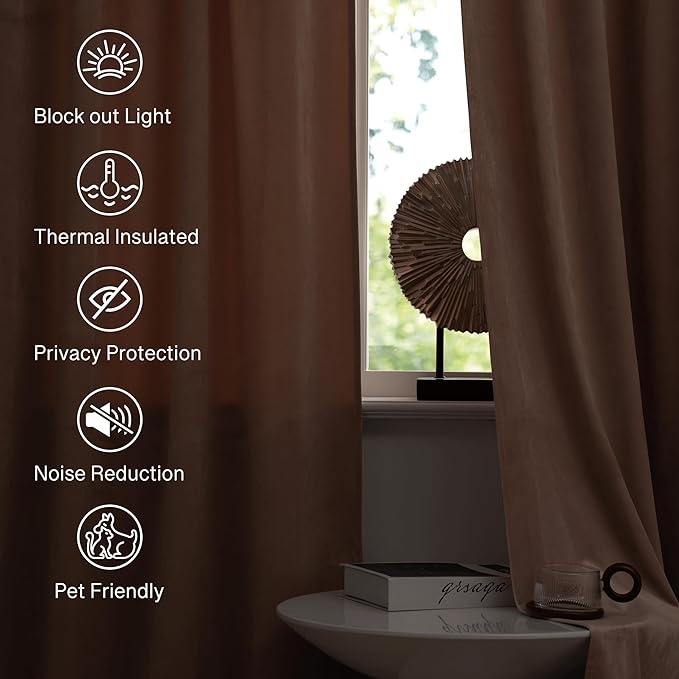 StangH Blush Velvet Curtains 84 inch Length - Room Darkening Privacy Enhancing for Daughters Room/Apartment Thermal Insulated Drapes for Bedroom, Blush Beige, W52 x L84 Inches, 2 Panels