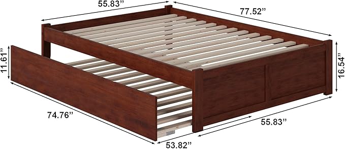 AFI Concord Full Size Platform Bed with Footboard & Full Trundle in Walnut