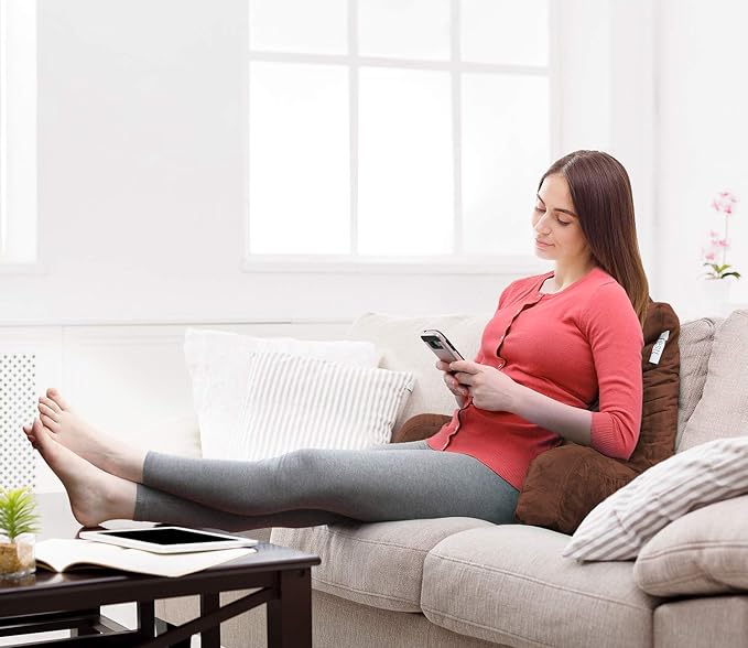 Nestl Reading Pillow with Shredded Memory Foam Designed for Sitting Up in Bed and Couch, Back and Arms Adjustable Support for Adult & Teens Backrest Pillows for Reading Washable Cover, Chocolate Brown