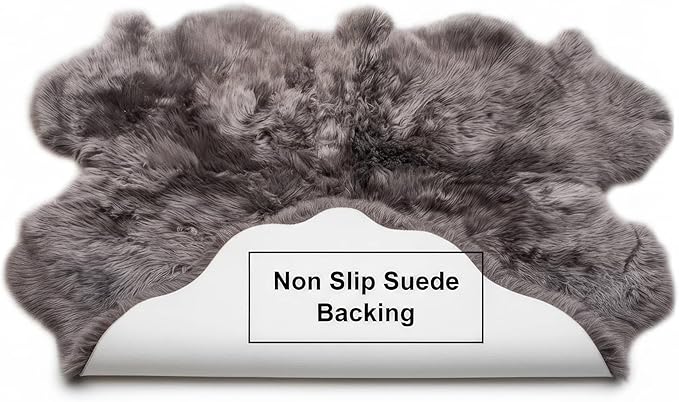 Premium Gray Sheepskin Rug Genuine Quad 4x6ft Pelt Fluffy Fur Rug for Living Room
