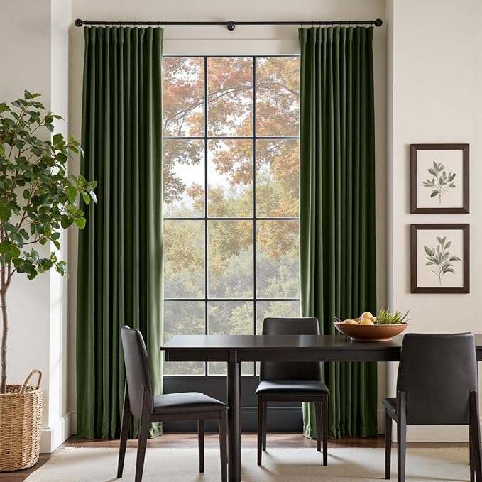 Lazzzy Velvet Blackout Curtains Thermal Insulated Room Window Drapes Super Soft Luxury Curtains for Living Room Bedroom Rod Pocket 2 Panels, Moss, 52" W x 108" L