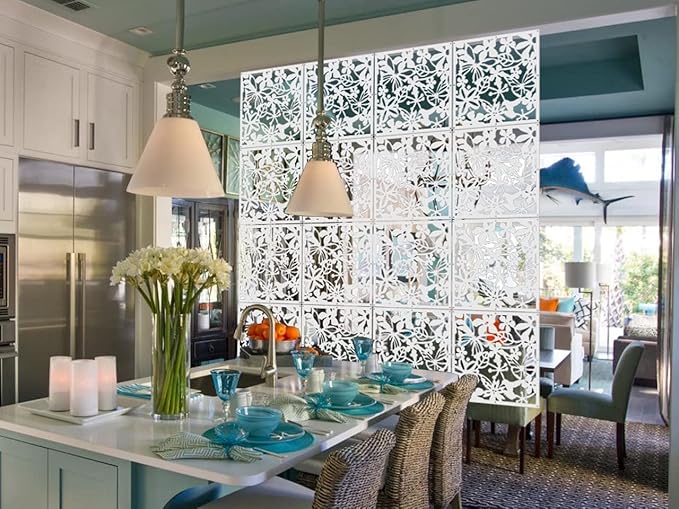 12+4PCS KEIBIKEIDI Hanging Room Divider Screens Made of Environmentally PVC, Simple and Modern White Hanging Panel Screen for Decoration Home, Livingroom,Bedroom, Kitchen, Dining Room,Hotel and Bar