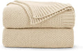 CozeCube Beige Throw Blanket for Couch, Soft Cozy Cable Knit Throw for Bed Sofa Living Room, Lightweight Warm Decorative Farmhouse Christmas Blanket, 60"x80", Light Beige
