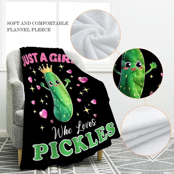 Jekeno Cute Cucumber Blanket Just A Girl Who Loves Pickles Gifts Gifts for Women Men Kids Boys Girls Mom Friends Birthday Home Bedroom Decor Vegetables Fruit Blanket 50"x60"