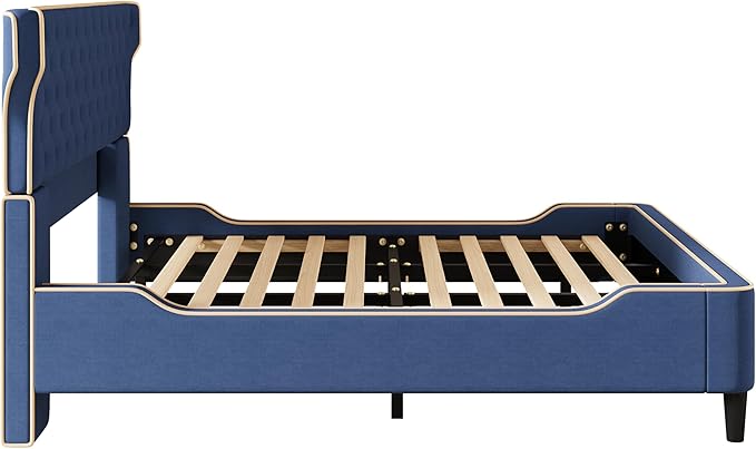 Christopher Knight Home Salus Linen Upholstered King Size Bed Frame with Headboard, Modern King Bed Frame and Headboard, Wooden Slats Support, Easy Assembly, No Box Spring Needed, Blue