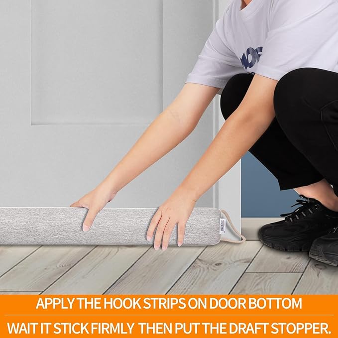 TORRAMI 30" Door Draft Stopper Under Bottom Insulation Noise Air Stopper 2.07LB,Wind Proof Guard Seal for Doors and Windows - Light Gray