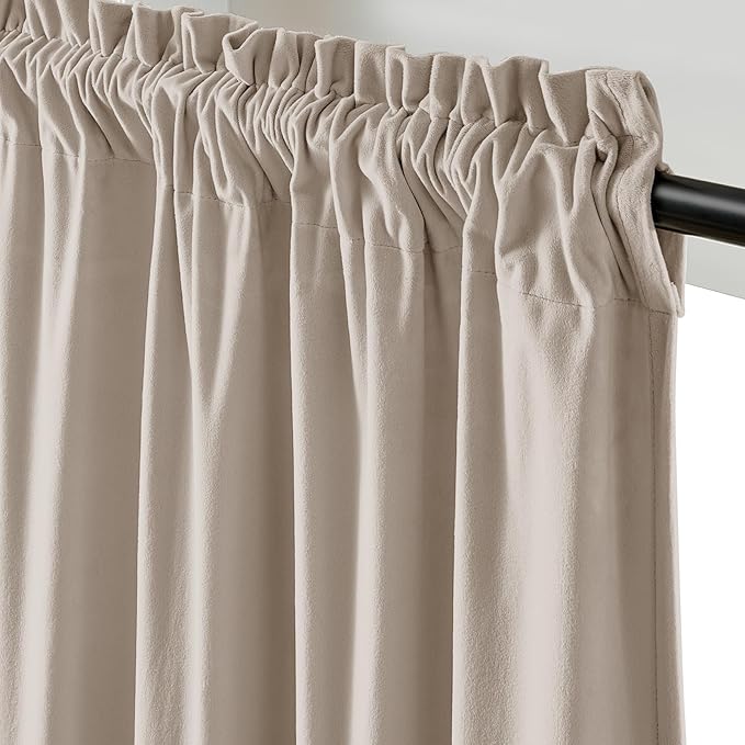 Lazzzy Velvet Blackout Curtains Thermal Insulated Room Window Drapes Super Soft Luxury Curtains for Living Room Bedroom Rod Pocket 2 Panels, Oatmeal, 52" W x 96" L