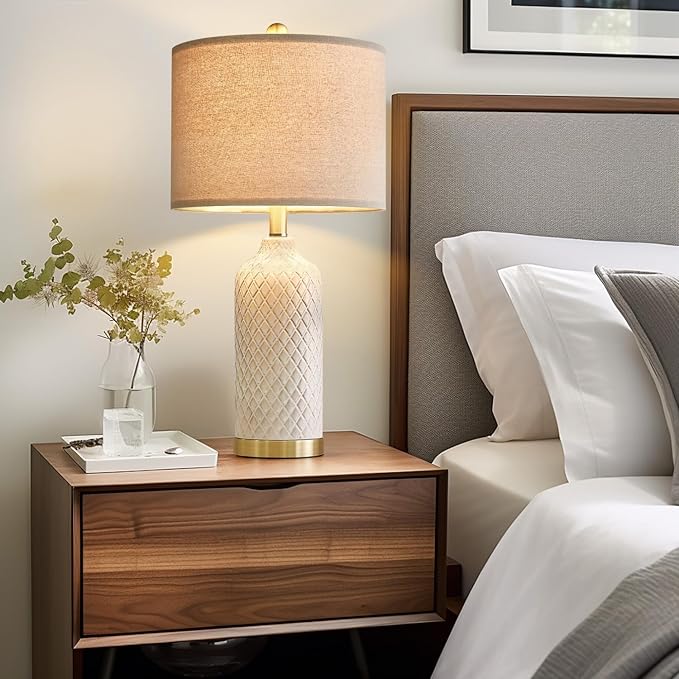 24.25" Table Lamps Set of 2 Modern Ceramic Lamps for Living Room Bedside Lamps Gold for Night Stands Boho Bedroom Lamp Farmhouse Side End Table Lamps