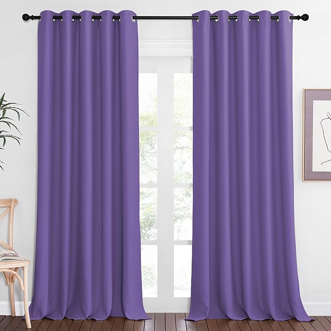 NICETOWN Blackout Curtains 84 Inch Length, Thermal Insulated Curtains for Bedroom Grommet Energy Saving Room Darkening Drapes for Living Room Window, 1 Panel, Lilac Purple, 66" W x 102" L