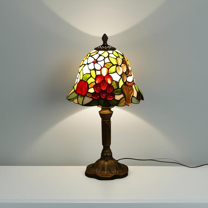 Mini Tiffany Table Lamp Nightstand Lamps Handmade Stained Glass Bedside Lamp Fruit Night Light for Office Bookcase Bar Bedroom Living Room,7.87 inch