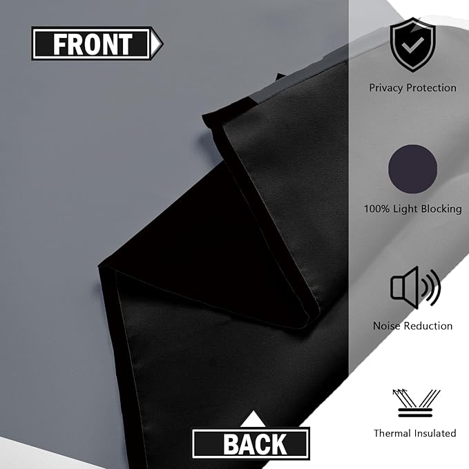 Black Grey 100% Blackout Curtains 52 inch Length 2 Panels Set White Grey Modern Abstract Geometric Drapes for Kitchen Black Out Curtains Insulated Room Darkening Small Window Curtains, 52Wx45L