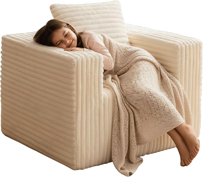 Single Cloud Sofa, Giant Bean Bag Chair with High Backrest & Wider Armrest, Foam Boneless Couch for Small Spaces, Comfy Furry Sofas with Pillows for Living Room, Bedroom, Apartment, Dorm, Office