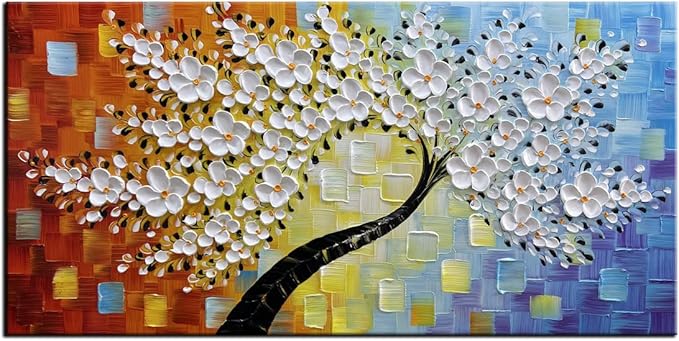 YaSheng Art -Handmade Colorful 3D Flowers Art Oil Painting On Canvas Texture Palette Knife Tree Paintings Modern Abstract Canvas Wall Art Home Interior living room Bedroom Decor Art 24x48inch