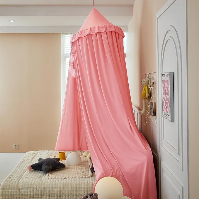 Dix-Rainbow Princess Bed Canopy for Kids, Soft and Durable Dreamy Mosquito Net Bedding, Girls Room Tent, Children Reading Nook Indoor Decor (Coral Pink)