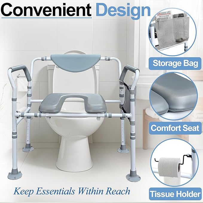 Aliseniors Heavy Duty Bedside Commode, 500lbs Extra-Wide Bariatric Commode Chair for Adults & Seniors, Portable Toilet Seat with Arms, Adjustable Potty Chair Bucket with Lid, Tool-Free Assembly