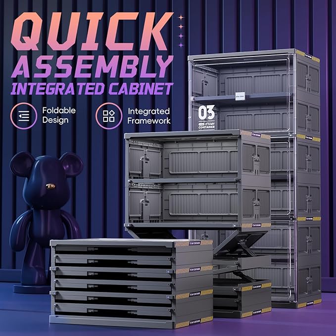JEKO&JEKO 10-Tier Double-Column Foldable Shoe Storage Cabinet with Magnetic Doors, Large Collapsible Shoe Rack Organizer for Entryway, Fits Up to 40 Pairs, Black