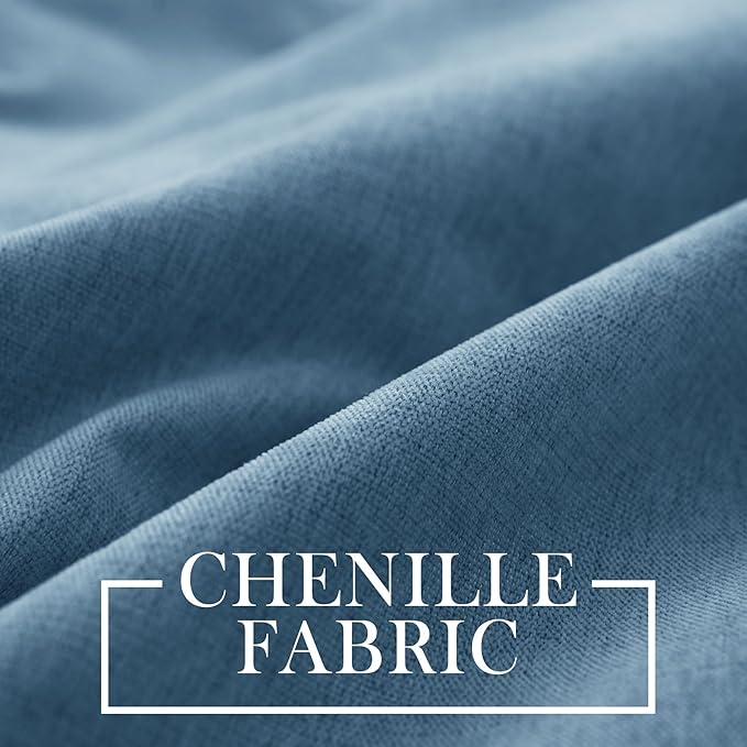 Macochico 100% Blackout Curtains Chenille Curtains for Living Room Thermal Blackout Curtains for Bedroom Hotel Banquet Classic Decor Ashtray Blue Curtains with Tieback 72" Wx96 L Grommet 1 Panel