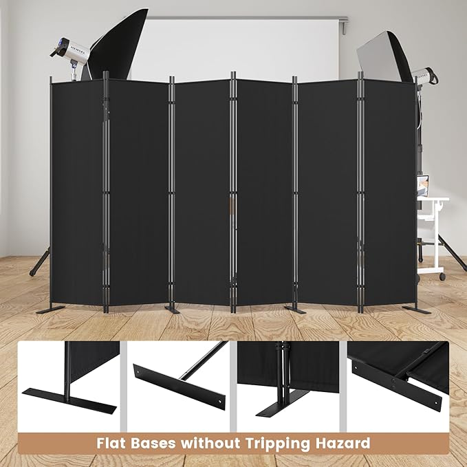 C-Hopetree 6 Panels Room Divider, 6 Ft Tall Indoor Folding Privacy Screen, Portable Partition Separator, Freestanding Separation Temporary Wall for Office, Bedroom, 120" W X 71" H, Black