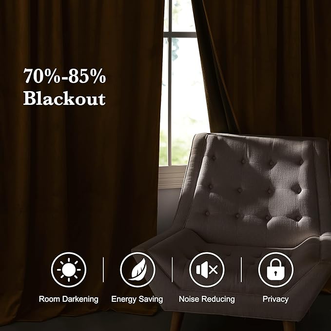 RYB HOME Luxurious Bronze Velvet Curtain Panels for Living Room Bedroom, Heavy Duty Thermal Insulated Back Tab Floor-Length Velvet Drapes for Vintage Decor, 52" W x L102 L, 2 Panels Set