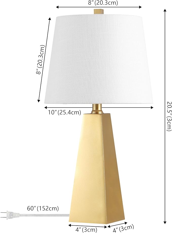 JONATHAN Y JYL1038A 20.5" Modern Glam Gold Table Lamp, Contemporary Geometric Resin Bedside Nightstand Lamp for Living Room, Bedroom, Office, End Table with White Linen Shade (LED Bulb Included)