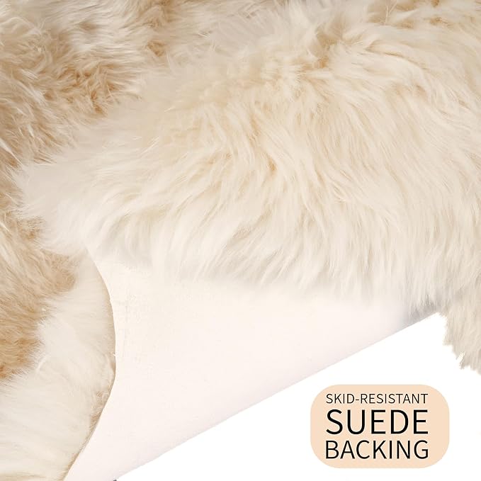 Premium Champagne Sheepskin Rug Genuine Double 2x6ft Pelt Fluffy Fur Rug for Bedrooms