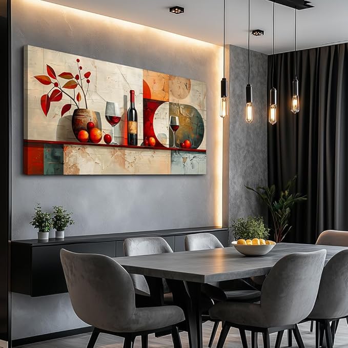 ERQINHUA Wall Art For Kitchen Wall Decor For Living Room Dining Room Decorations Wine Glass Mural Still Life Abstract Pictures Artwork bar Posters Home Decor Wall Painting Ready To Hang 20"x40"