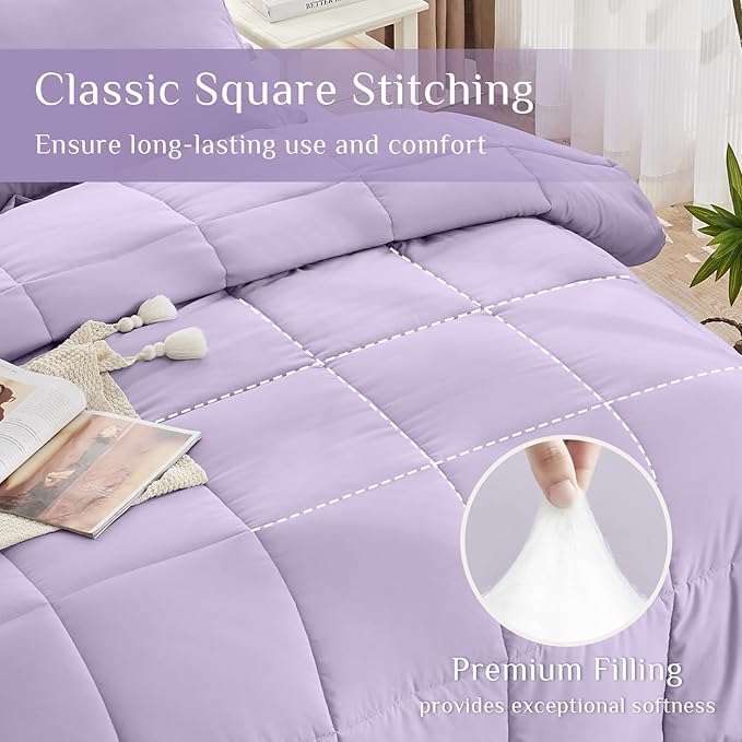 JOLLYVOGUE King Comforter Set, Ultra-Soft Bed in a Bag King Size 7 Pieces, Oeko-TEX Certified Bedding Set with Down Alternative Comforter, Sheets, Pillowcases & Shams, Lavender