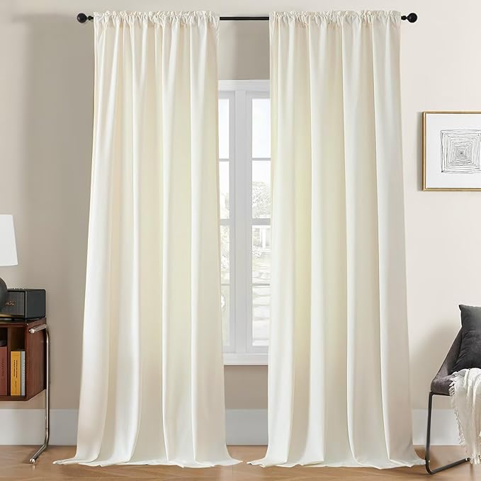 Joydeco White Velvet Curtains 108 inch Length 2 Panels, Luxury Blackout Rod Pocket Thermal Insulated Window Curtains, Super Soft Room Darkening Drapes for Living Dining Room Bedroom,W52 x L108 inches
