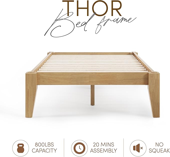 Thor Premium Solid Wood Bed Frame Twin XL, Platform Bed, Japanese Joinery Bed Frame, Wood Slat Support, No Box Spring Needed, Easy Assembly, Minimalist & Modern Style (Light Oak)