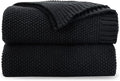 CozeCube Black Throw Blanket for Couch, Soft Cozy Cable Knit Throw for Bed Sofa Living Room, Lightweight Warm Decorative Farmhouse Christmas Blanket, 60"x80", Jet Black